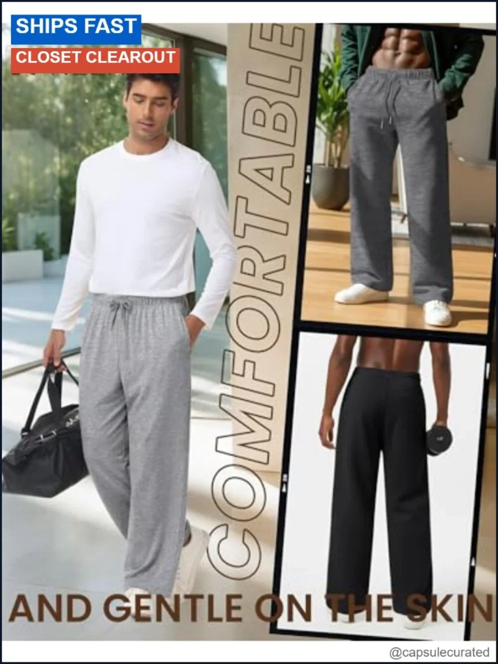 4 Pack Men's Baggy Sweatpants Lightweight Wide Leg Joggers Cotton Stretch